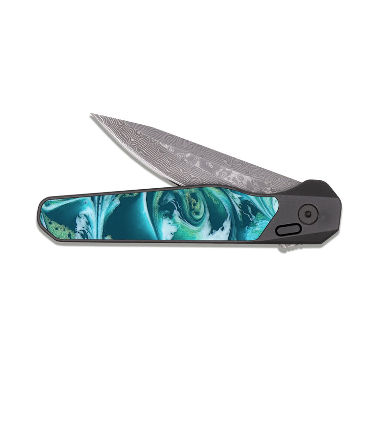 EDC Dark Damascus ResinArt Pocket Knife - Bettie (Green, 819174)