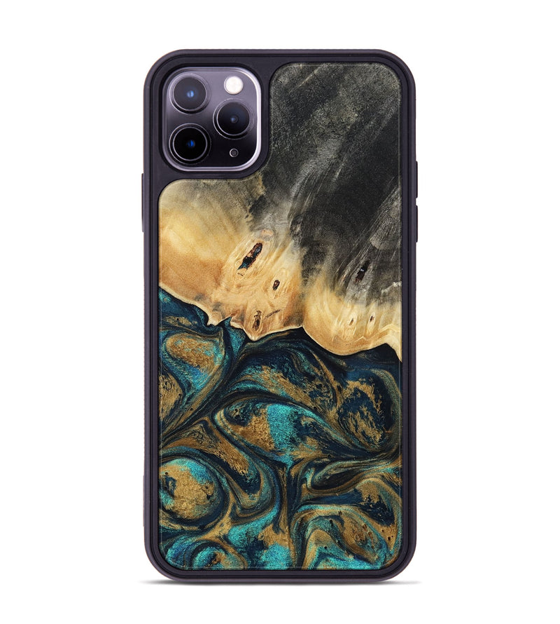 iPhone 11 Pro Max Wood Phone Case - Agnes (Teal & Gold, 819175)