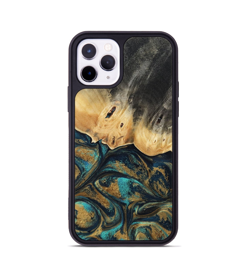 iPhone 11 Pro Wood Phone Case - Agnes (Teal & Gold, 819175)