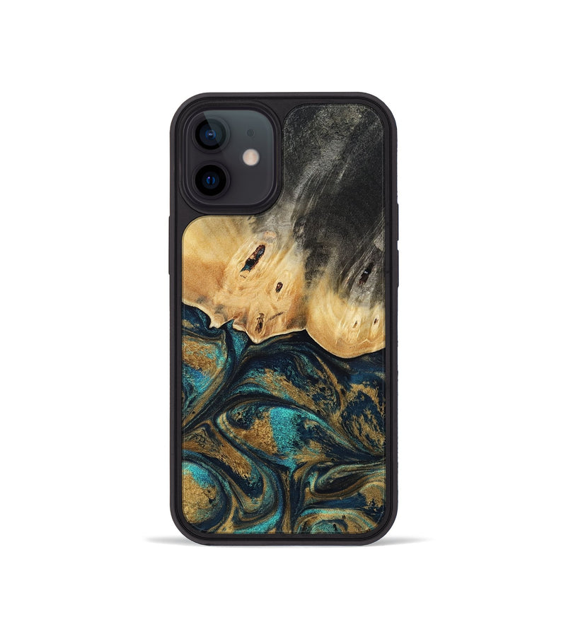 iPhone 12 mini Wood Phone Case - Agnes (Teal & Gold, 819175)