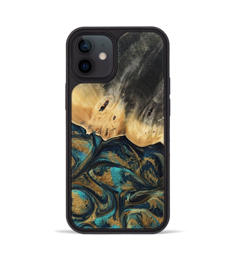 iPhone 12 Wood Phone Case - Agnes (Teal & Gold, 819175)