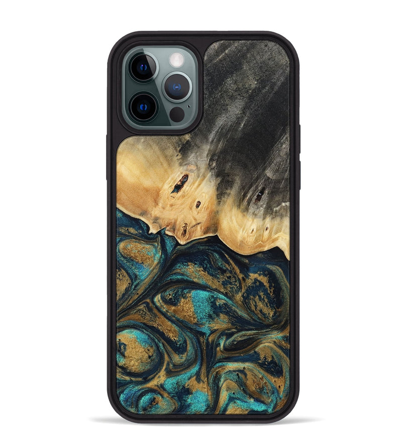 iPhone 12 Pro Max Wood Phone Case - Agnes (Teal & Gold, 819175)