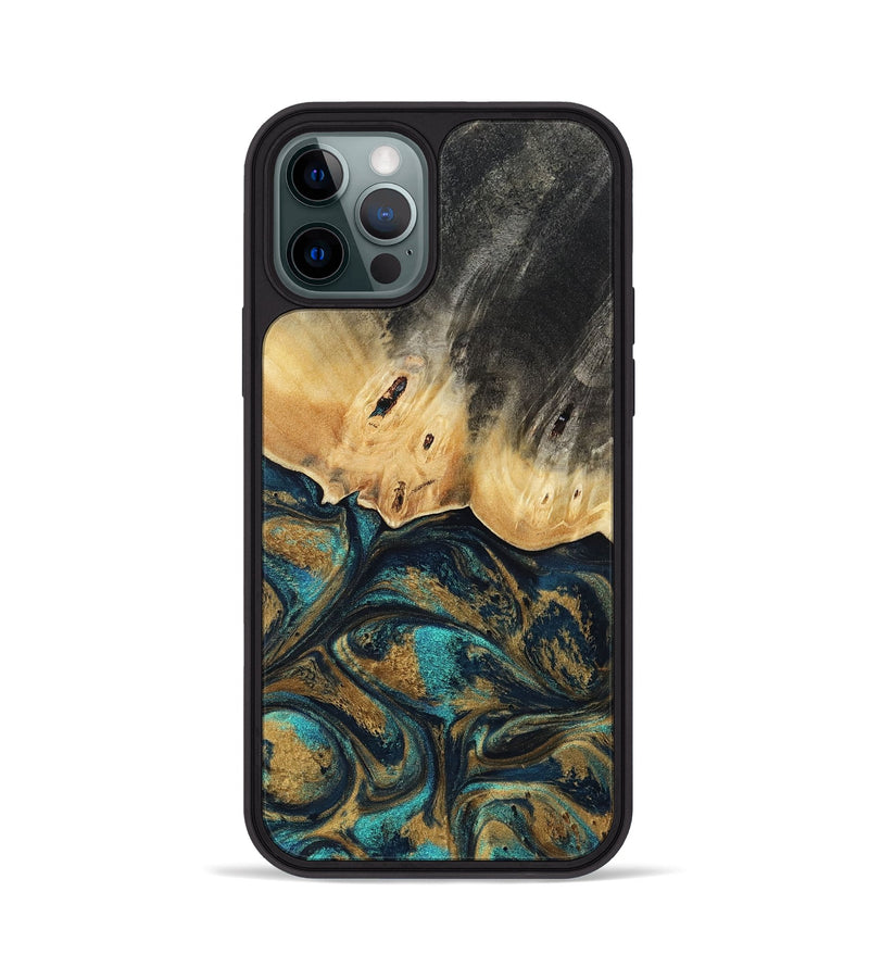 iPhone 12 Pro Wood Phone Case - Agnes (Teal & Gold, 819175)