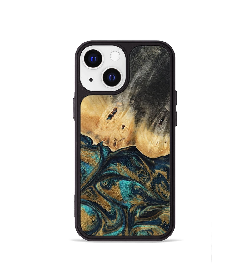 iPhone 13 mini Wood Phone Case - Agnes (Teal & Gold, 819175)