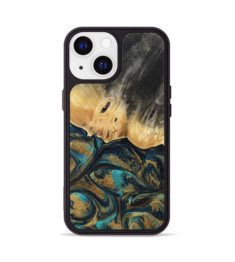 iPhone 13 Wood Phone Case - Agnes (Teal & Gold, 819175)