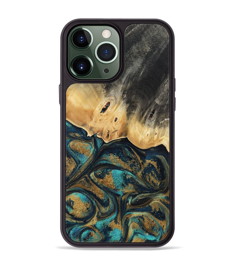 iPhone 13 Pro Max Wood Phone Case - Agnes (Teal & Gold, 819175)