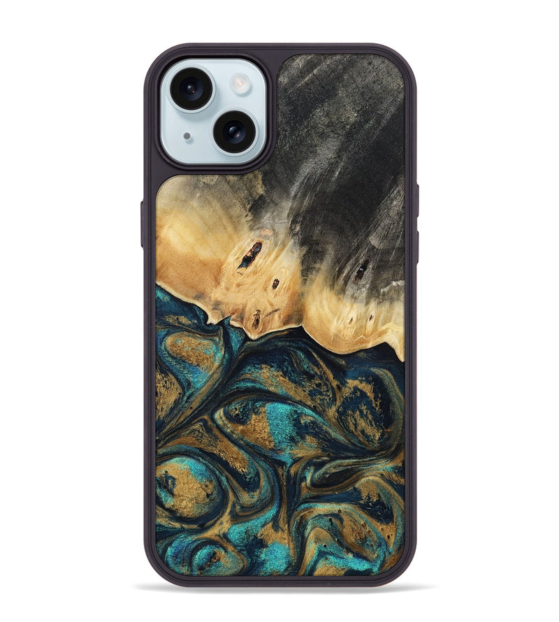 iPhone 15 Plus Wood Phone Case - Agnes (Teal & Gold, 819175)