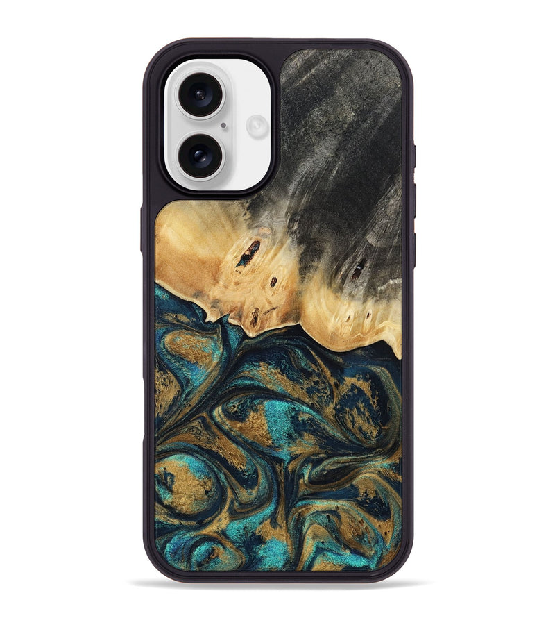 iPhone 16 Plus Wood Phone Case - Agnes (Teal & Gold, 819175)