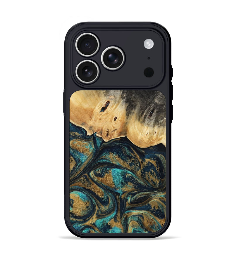 iPhone 17 Pro Wood Phone Case - Agnes (Teal & Gold, 819175)