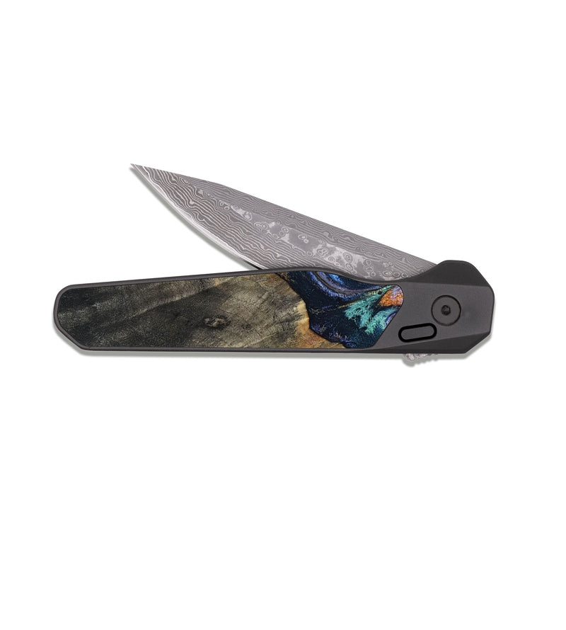 EDC Dark Damascus Wood Pocket Knife - Duncan (Teal & Gold, 819176)