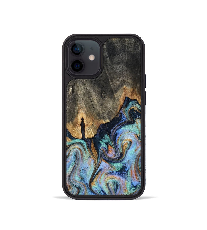 iPhone 12 mini Wood Phone Case - Duncan (Teal & Gold, 819176)
