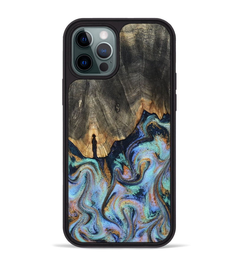 iPhone 12 Pro Max Wood Phone Case - Duncan (Teal & Gold, 819176)