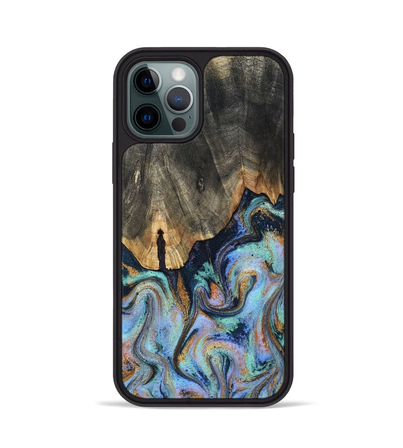 iPhone 12 Pro Wood Phone Case - Duncan (Teal & Gold, 819176)