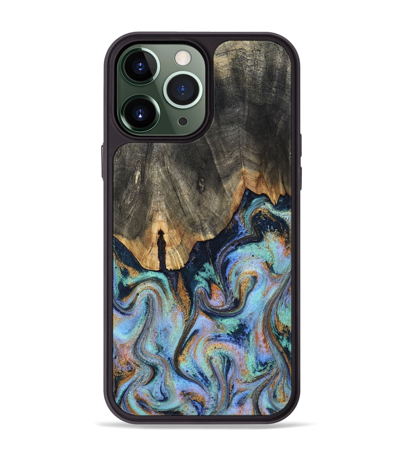 iPhone 13 Pro Max Wood Phone Case - Duncan (Teal & Gold, 819176)
