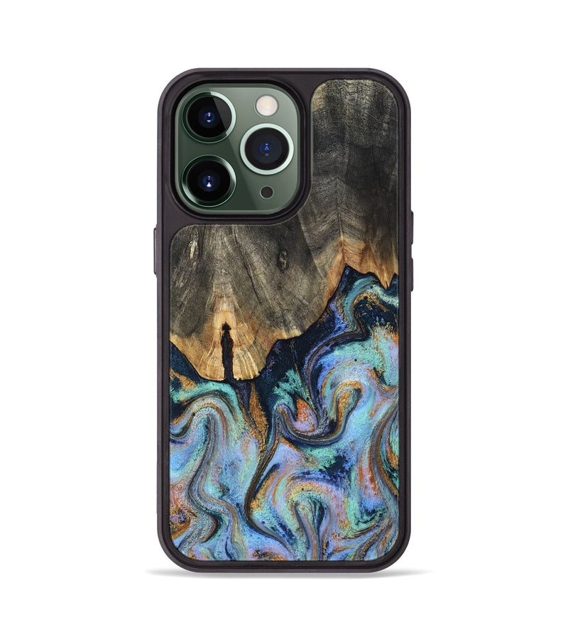 iPhone 13 Pro Wood Phone Case - Duncan (Teal & Gold, 819176)