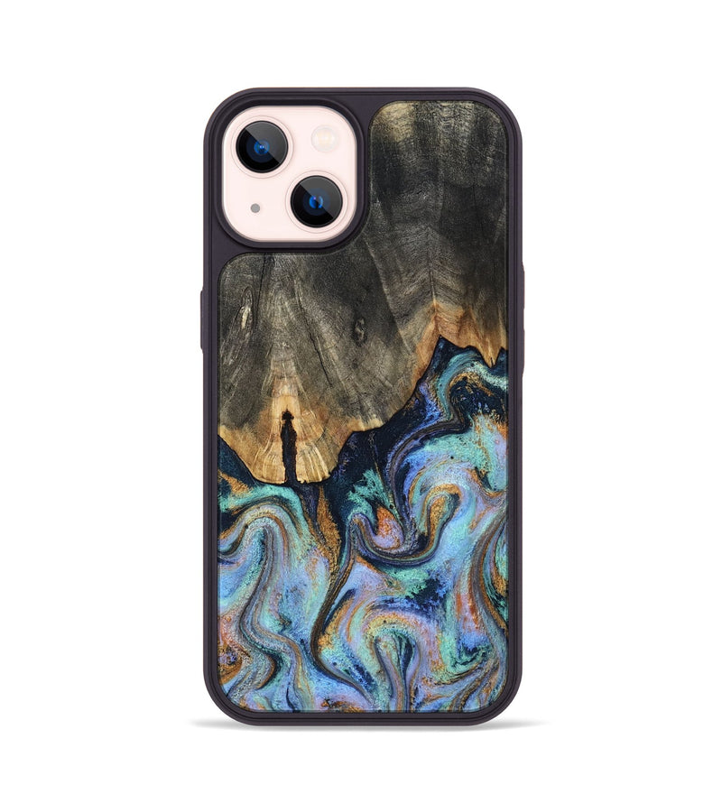 iPhone 14 Wood Phone Case - Duncan (Teal & Gold, 819176)
