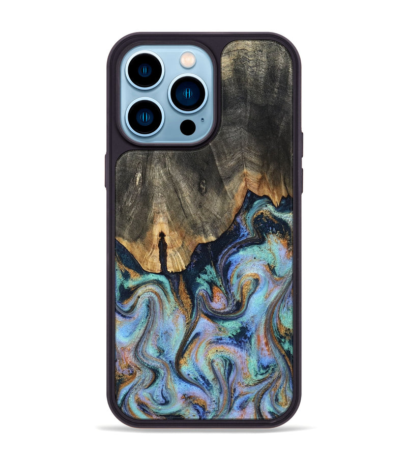 iPhone 14 Pro Max Wood Phone Case - Duncan (Teal & Gold, 819176)