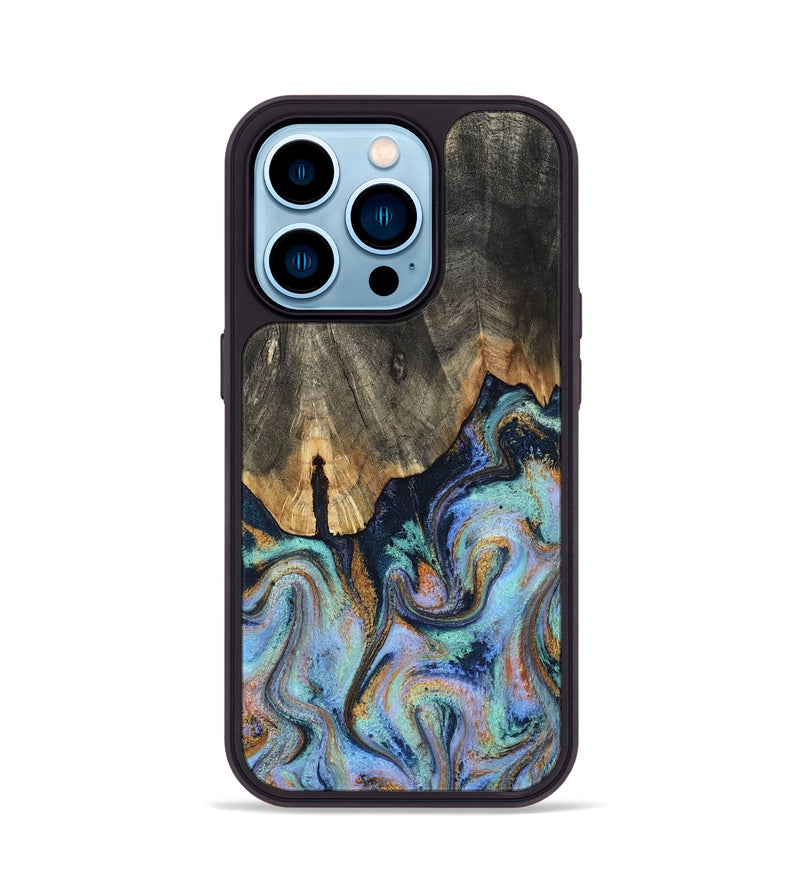 iPhone 14 Pro Wood Phone Case - Duncan (Teal & Gold, 819176)