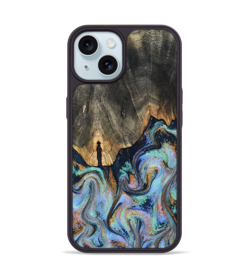 iPhone 15 Wood Phone Case - Duncan (Teal & Gold, 819176)