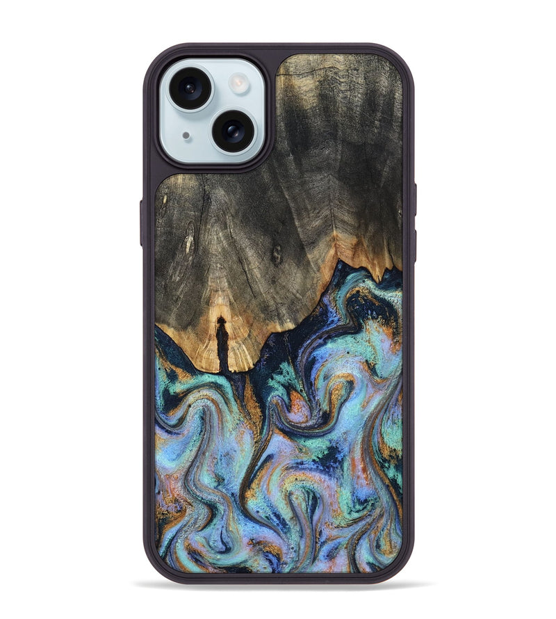 iPhone 15 Plus Wood Phone Case - Duncan (Teal & Gold, 819176)