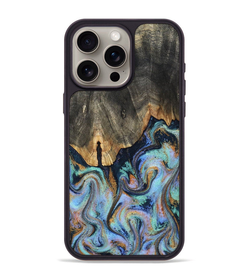 iPhone 15 Pro Max Wood Phone Case - Duncan (Teal & Gold, 819176)