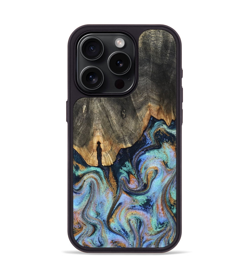 iPhone 15 Pro Wood Phone Case - Duncan (Teal & Gold, 819176)
