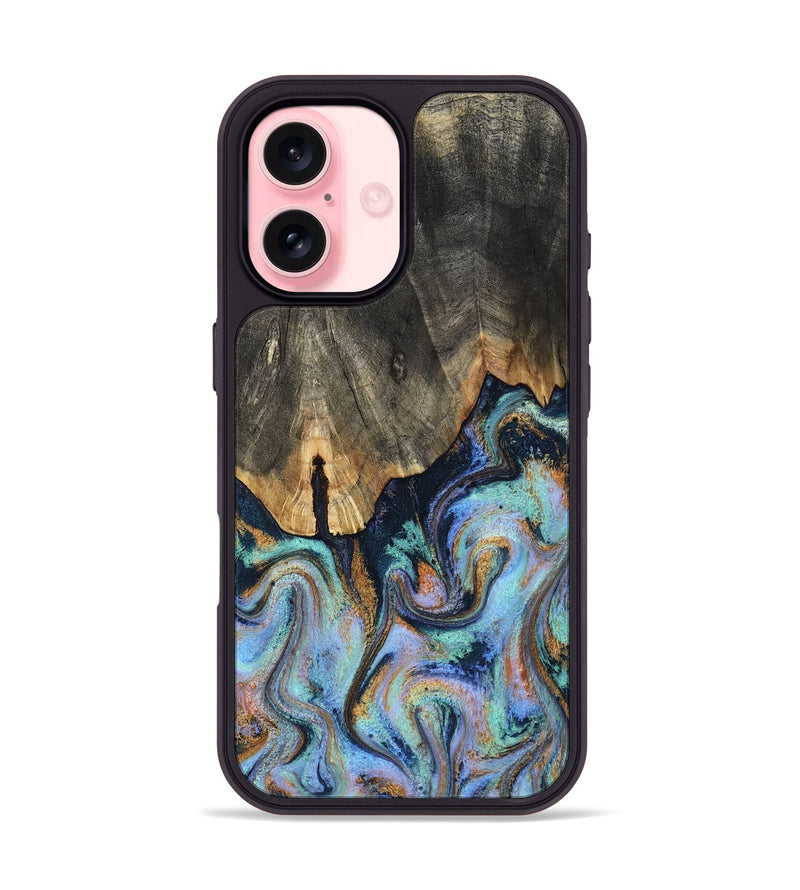 iPhone 16 Wood Phone Case - Duncan (Teal & Gold, 819176)