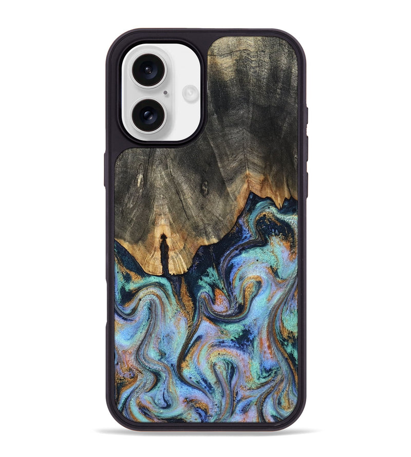 iPhone 16 Plus Wood Phone Case - Duncan (Teal & Gold, 819176)