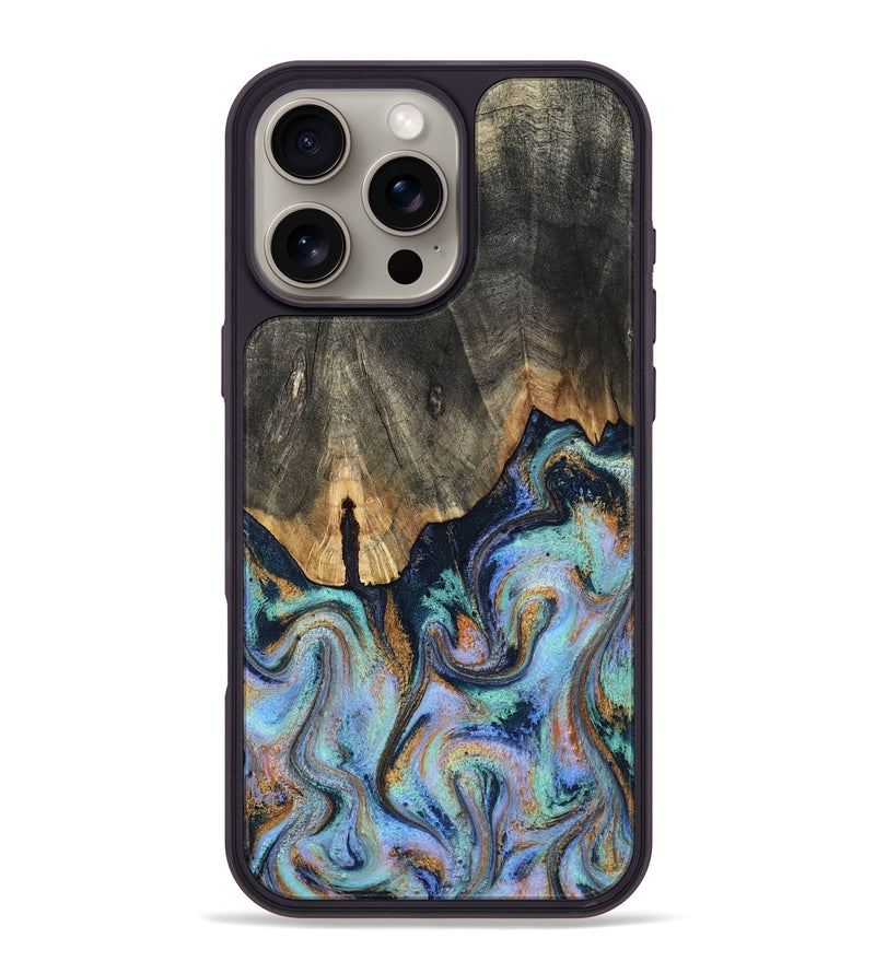iPhone 16 Pro Max Wood Phone Case - Duncan (Teal & Gold, 819176)