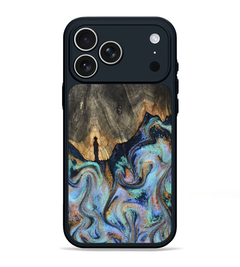 iPhone 17 Pro Max Wood Phone Case - Duncan (Teal & Gold, 819176)