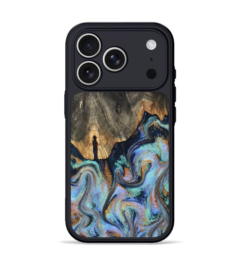 iPhone 17 Pro Wood Phone Case - Duncan (Teal & Gold, 819176)