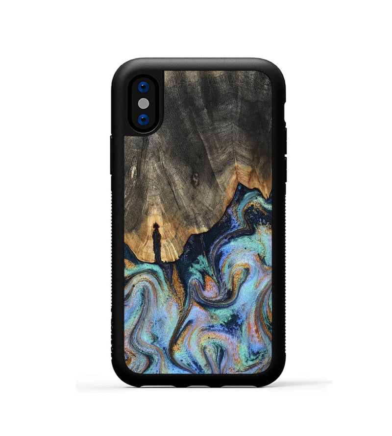 iPhone Xs Wood Phone Case - Duncan (Teal & Gold, 819176)