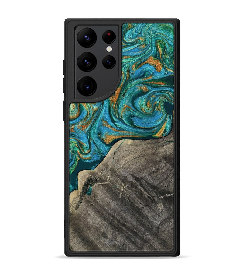 Galaxy S22 Ultra Wood Phone Case - Ocie (Teal & Gold, 819177)
