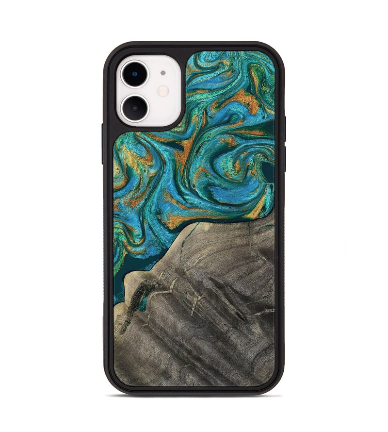 iPhone 11 Wood Phone Case - Ocie (Teal & Gold, 819177)