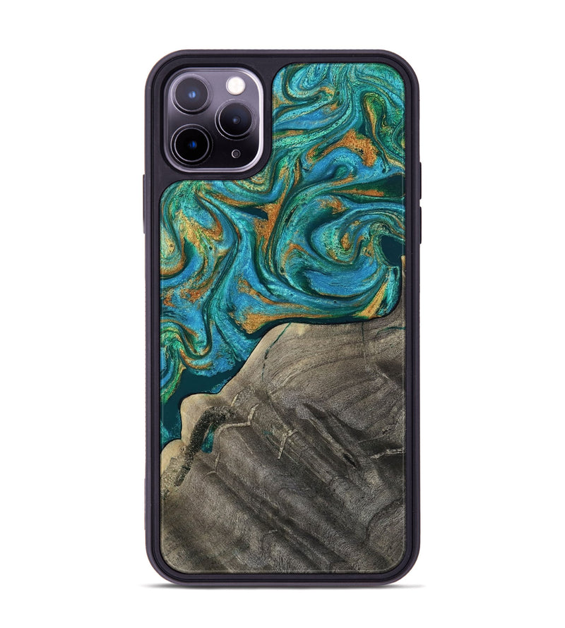 iPhone 11 Pro Max Wood Phone Case - Ocie (Teal & Gold, 819177)