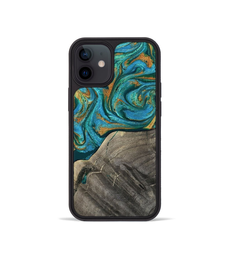 iPhone 12 mini Wood Phone Case - Ocie (Teal & Gold, 819177)