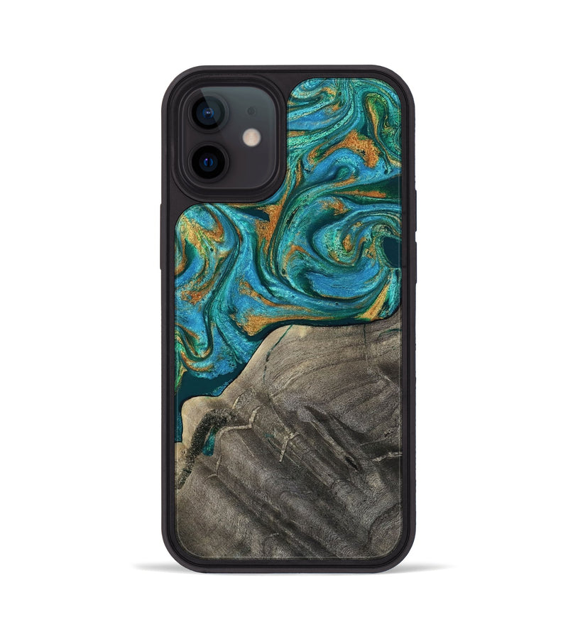 iPhone 12 Wood Phone Case - Ocie (Teal & Gold, 819177)