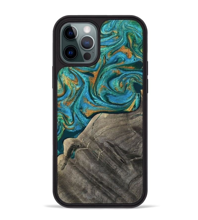 iPhone 12 Pro Max Wood Phone Case - Ocie (Teal & Gold, 819177)
