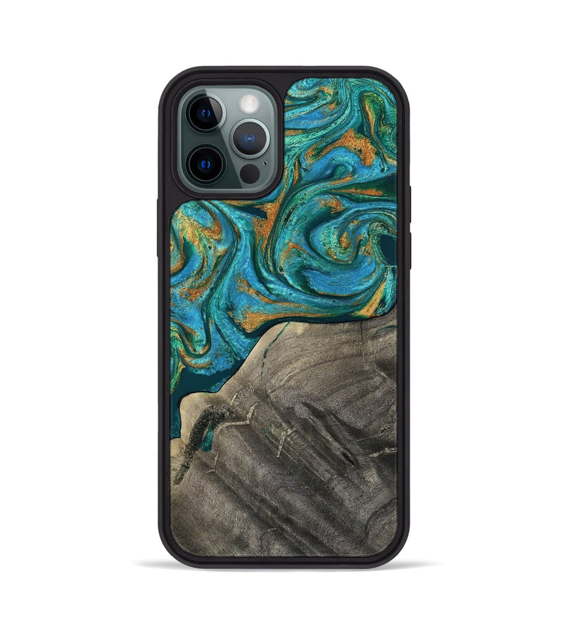 iPhone 12 Pro Wood Phone Case - Ocie (Teal & Gold, 819177)