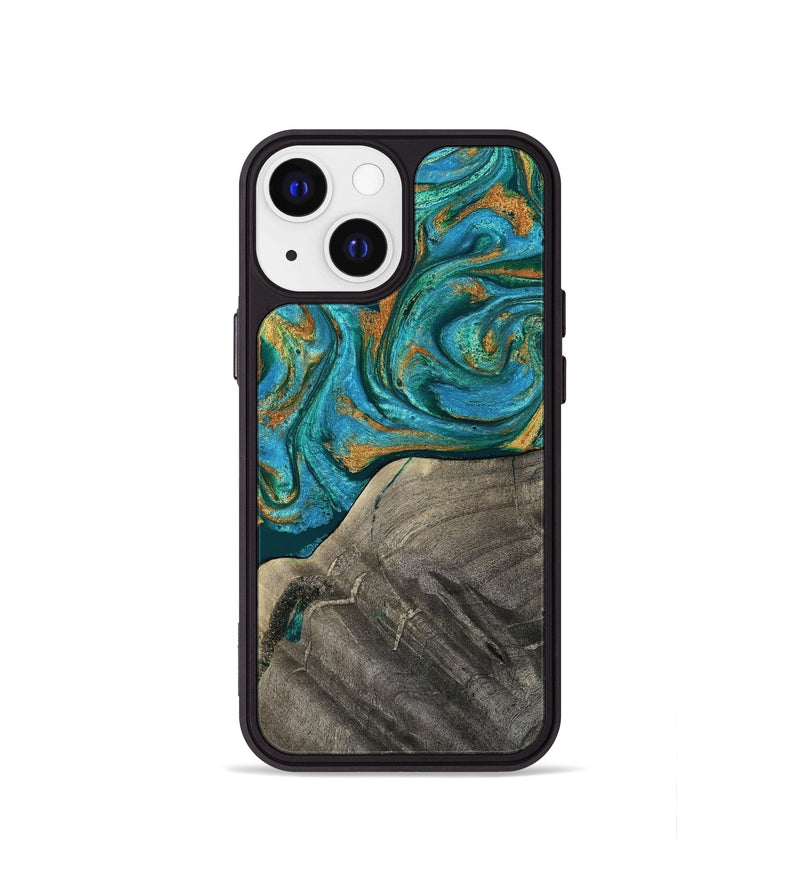 iPhone 13 mini Wood Phone Case - Ocie (Teal & Gold, 819177)