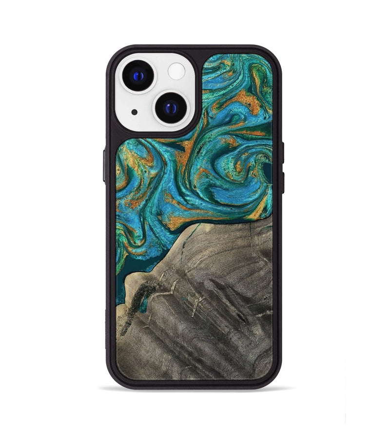 iPhone 13 Wood Phone Case - Ocie (Teal & Gold, 819177)