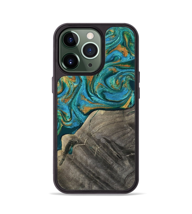 iPhone 13 Pro Wood Phone Case - Ocie (Teal & Gold, 819177)