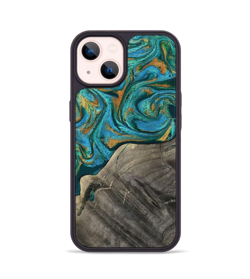 iPhone 14 Wood Phone Case - Ocie (Teal & Gold, 819177)