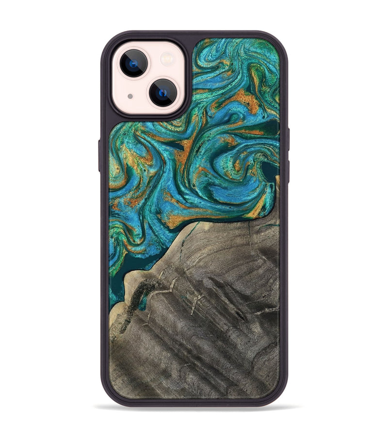 iPhone 14 Plus Wood Phone Case - Ocie (Teal & Gold, 819177)