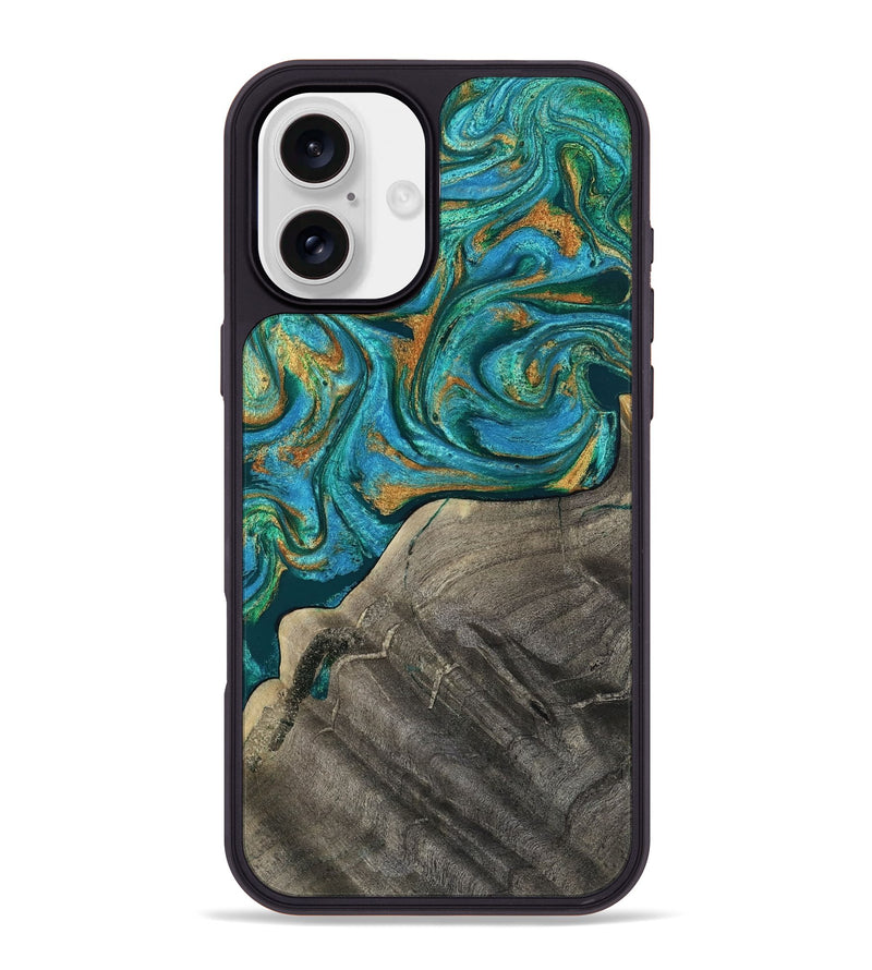 iPhone 16 Plus Wood Phone Case - Ocie (Teal & Gold, 819177)