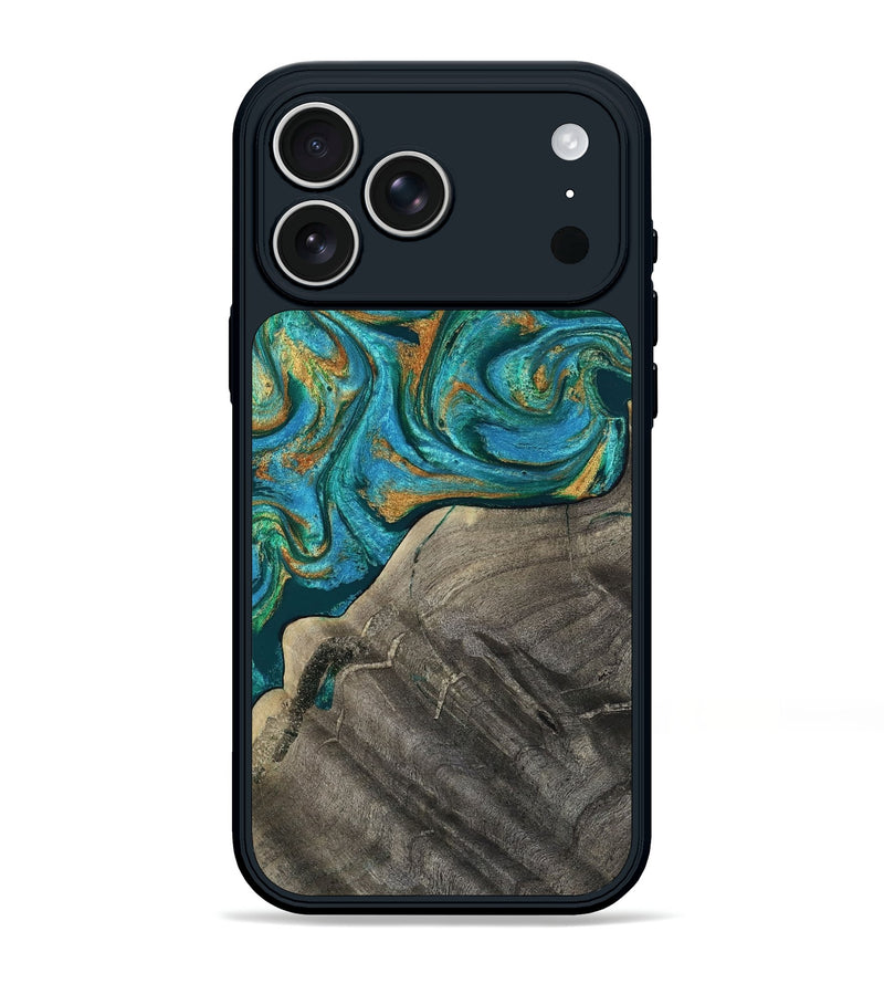 iPhone 17 Pro Max Wood Phone Case - Ocie (Teal & Gold, 819177)