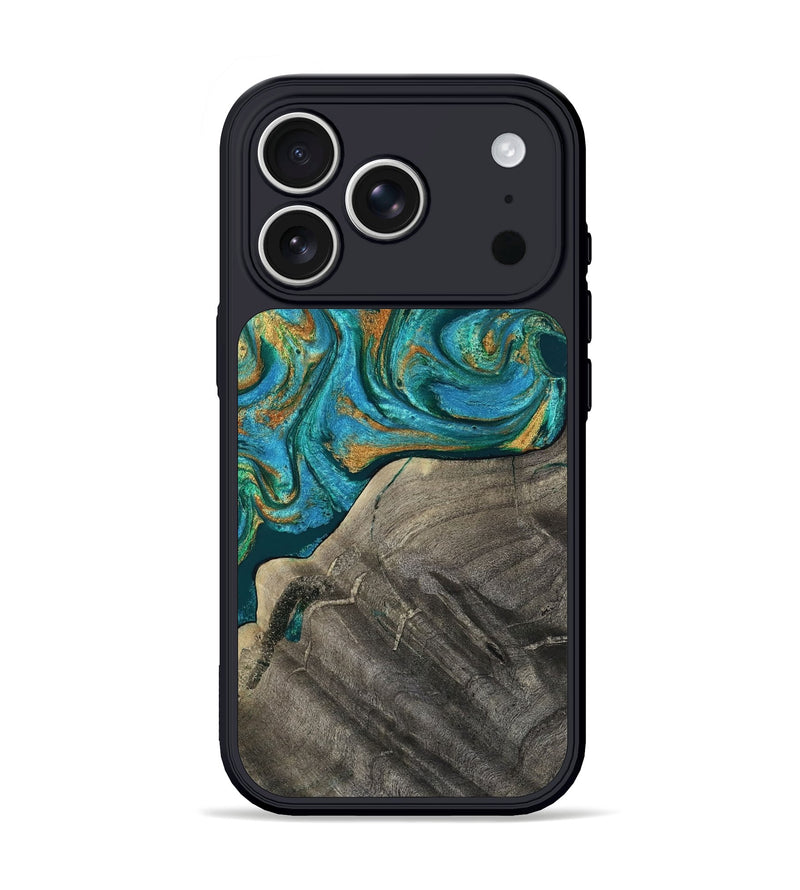 iPhone 17 Pro Wood Phone Case - Ocie (Teal & Gold, 819177)