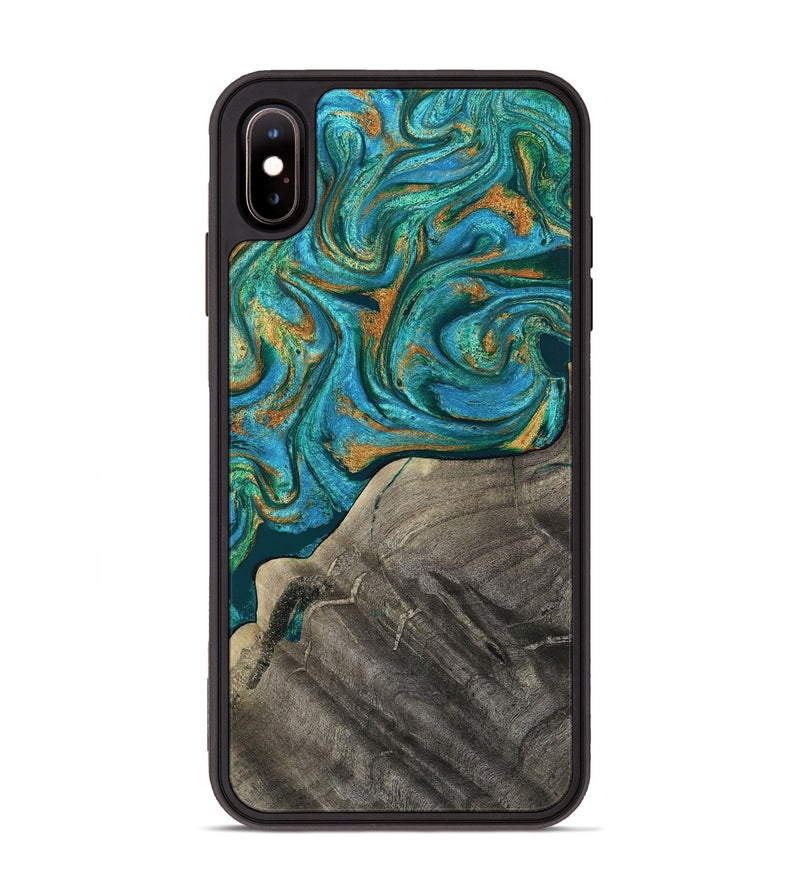 iPhone Xs Max Wood Phone Case - Ocie (Teal & Gold, 819177)