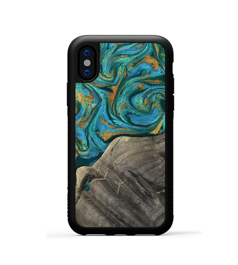 iPhone Xs Wood Phone Case - Ocie (Teal & Gold, 819177)