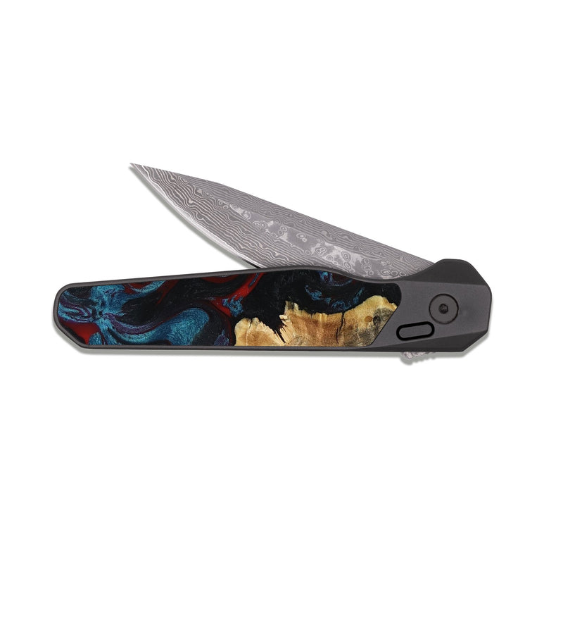 EDC Dark Damascus Wood Pocket Knife - Delmer (Red, 819183)
